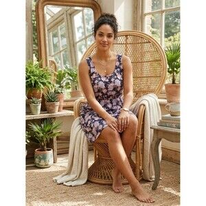 West Loop Floral Sleeveless Dress Women XL Purple Pink Rose Print Rayon Mini